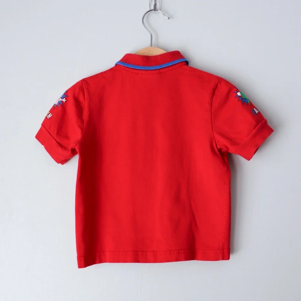 Vintage OshKosh B'Gosh Dinosaur Baseball Short Sleeve Red Polo Shirt 18M